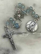 Load image into Gallery viewer, Aquamarine Gemstone Rosary: Sterling Silver Seven Sorrows Chaplet