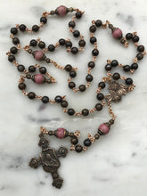 Load image into Gallery viewer, Bronze Carmelite Rosary - Saint Therese - Bronzite - Brown and Pink Gemstones CeCeAgnes