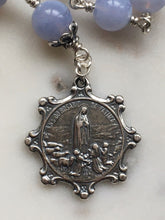 Load image into Gallery viewer, Sterling Silver Our Lady of Fatima Rosary: Blue Lace Agate Tenner
