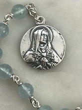 Load image into Gallery viewer, Aquamarine Gemstone Rosary: Sterling Silver Seven Sorrows Chaplet