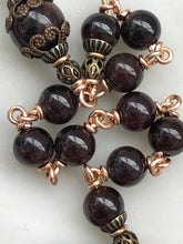 Load image into Gallery viewer, Sacred Heart Pocket Rosary - Garnet Gemstones and Bronze - Passion Crucifix - Single Decade Rosary CeCeAgnes