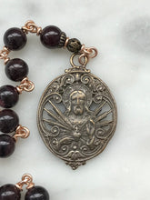 Load image into Gallery viewer, Sacred Heart Pocket Rosary - Garnet Gemstones and Bronze - Passion Crucifix - Single Decade Rosary CeCeAgnes