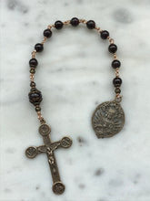 Load image into Gallery viewer, Sacred Heart Pocket Rosary - Garnet Gemstones and Bronze - Passion Crucifix - Single Decade Rosary CeCeAgnes
