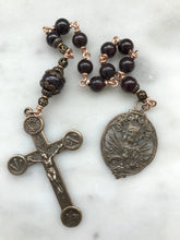 Load image into Gallery viewer, Sacred Heart Pocket Rosary - Garnet Gemstones and Bronze - Passion Crucifix - Single Decade Rosary CeCeAgnes