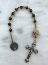 Load image into Gallery viewer, Memento Mori Rosary: Tiger Eye, Ox Bone Skull, Bronze Saint Michael