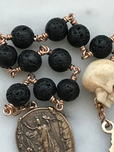 Load image into Gallery viewer, Memento Mori Rosary - Resurrection - Pardon Crucifix - Lava Beads and Ox Bone Skull CeCeAgnes