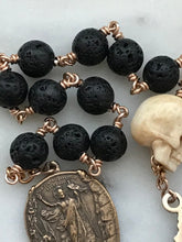 Load image into Gallery viewer, Memento Mori Rosary - Resurrection - Pardon Crucifix - Lava Beads and Ox Bone Skull CeCeAgnes