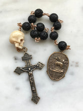 Load image into Gallery viewer, Memento Mori Rosary - Resurrection - Pardon Crucifix - Lava Beads and Ox Bone Skull CeCeAgnes
