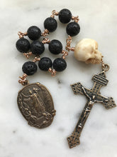 Load image into Gallery viewer, Memento Mori Rosary - Resurrection - Pardon Crucifix - Lava Beads and Ox Bone Skull CeCeAgnes