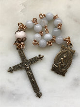 Load image into Gallery viewer, Aquamarine Rosary - Bronze - Joan of Arc Pocket Rosary