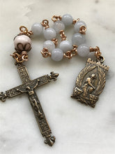 Load image into Gallery viewer, Aquamarine Rosary - Bronze - Joan of Arc Pocket Rosary