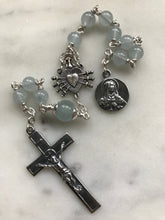 Load image into Gallery viewer, Pocket Servite Rosary - Aquamarine Gemstones - Sterling and Sterling Silver - Seven Sorrows Chaplet - Our Lady of Sorrows CeCeAgnes