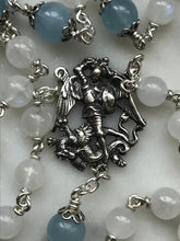 Load image into Gallery viewer, Sterling Silver St. Michael Chaplet: Moonstone & Aquamarine Rosary