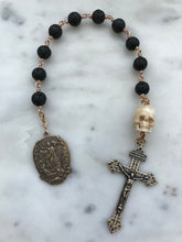 Load image into Gallery viewer, Memento Mori Rosary - Resurrection - Pardon Crucifix - Lava Beads and Ox Bone Skull CeCeAgnes