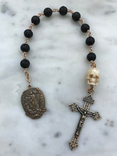 Load image into Gallery viewer, Memento Mori Rosary - Resurrection - Pardon Crucifix - Lava Beads and Ox Bone Skull CeCeAgnes