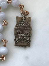 Load image into Gallery viewer, Aquamarine Rosary - Bronze - Joan of Arc Pocket Rosary
