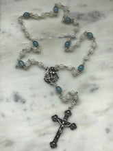 Load image into Gallery viewer, St. Michael Chaplet - Sterling Silver - St. Michael Center - Beautiful Crucifix - Moonstone and Aquamarine CeCeAgnes