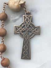 Load image into Gallery viewer, Memento Mori Irish Rosary - Sandalwood and Ox Bone Skull  - Bronze - Wire-wrapped Tenner - Saint Patrick - Celtic Cross CeCeAgnes
