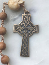 Load image into Gallery viewer, Memento Mori Rosary: Sandalwood, Ox Bone Skull, Bronze Celtic Cross