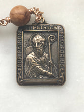Load image into Gallery viewer, Memento Mori Irish Rosary - Sandalwood and Ox Bone Skull  - Bronze - Wire-wrapped Tenner - Saint Patrick - Celtic Cross CeCeAgnes