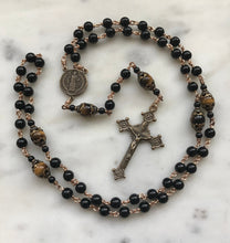 Load image into Gallery viewer, Black Onyx Rosary - Saint Benedict - Bronze Medals CeCeAgnes