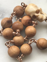 Load image into Gallery viewer, Memento Mori Irish Rosary - Sandalwood and Ox Bone Skull  - Bronze - Wire-wrapped Tenner - Saint Patrick - Celtic Cross CeCeAgnes