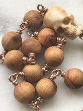 Load image into Gallery viewer, Memento Mori Rosary: Sandalwood, Ox Bone Skull, Bronze Celtic Cross