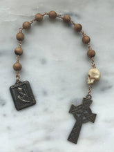 Load image into Gallery viewer, Memento Mori Irish Rosary - Sandalwood and Ox Bone Skull  - Bronze - Wire-wrapped Tenner - Saint Patrick - Celtic Cross CeCeAgnes