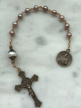 Load image into Gallery viewer, Handmade Bronze Single Decade Rosary: Freshwater Pearls, Sacred Heart