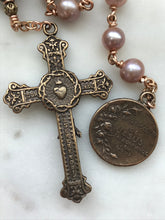 Load image into Gallery viewer, Handmade Bronze Single Decade Rosary: Freshwater Pearls, Sacred Heart