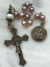 Load image into Gallery viewer, Handmade Bronze Single Decade Rosary: Freshwater Pearls, Sacred Heart