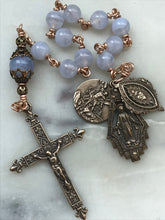 Load image into Gallery viewer, Beautiful Single Decade Rosary! - Blue Lace Agate - Bronze - Saint Michael - Miraculous Medal - Sacred Heart CeCeAgnes