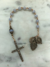 Load image into Gallery viewer, Beautiful Single Decade Rosary! - Blue Lace Agate - Bronze - Saint Michael - Miraculous Medal - Sacred Heart CeCeAgnes