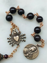 Load image into Gallery viewer, Garnet Pocket Rosary: Bronze Seven Sorrows Chaplet