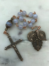 Load image into Gallery viewer, Beautiful Single Decade Rosary! - Blue Lace Agate - Bronze - Saint Michael - Miraculous Medal - Sacred Heart CeCeAgnes