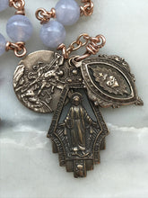 Load image into Gallery viewer, Beautiful Single Decade Rosary! - Blue Lace Agate - Bronze - Saint Michael - Miraculous Medal - Sacred Heart CeCeAgnes