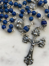 Load image into Gallery viewer, Sterling Silver Lapis Lazuli Gemstone Rosary - Antique Reproduction Medals - Virgo Maria CeCeAgnes