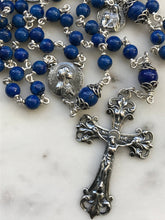Load image into Gallery viewer, Sterling Silver Lapis Lazuli Gemstone Rosary - Antique Reproduction Medals - Virgo Maria CeCeAgnes
