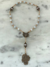 Load image into Gallery viewer, Saint Anne Chaplet: Bronze, Aquamarine & Pink Gemstone Rosary