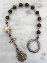 Load image into Gallery viewer, Memento Mori Rosary - Bronzite and Ox Bone - Bronze - Wire-wrapped Tenner CeCeAgnes