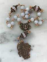 Load image into Gallery viewer, Saint Anne Chaplet: Bronze, Aquamarine & Pink Gemstone Rosary