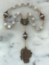 Load image into Gallery viewer, Saint Anne Chaplet: Bronze, Aquamarine & Pink Gemstone Rosary