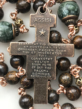 Load image into Gallery viewer, Bronze Franciscan Rosary - Saint Francis - Bronzite - Brown and Green Gemstones - San Damiano Crucifix CeCeAgnes