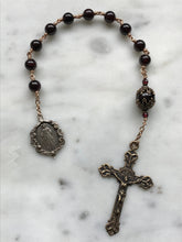 Load image into Gallery viewer, Garnet Gemstone Divine Mercy Chaplet Bronze Lilies Crucifix Rosary