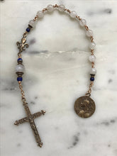 Load image into Gallery viewer, Joan of Arc Rosary: Moonstone, Lapis & Bronze Pocket Rosary
