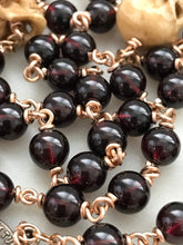 Load image into Gallery viewer, Memento Mori Rosary - Holy Face of Jesus - Garnets and Ox Bone Skulls - Bronze - Wire-wrapped - Pardon Crucifix CeCeAgnes