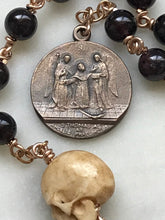 Load image into Gallery viewer, Memento Mori Rosary: Garnet, Ox Bone Skull, Bronze Crucifix