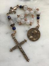 Load image into Gallery viewer, Joan of Arc Rosary: Moonstone, Lapis & Bronze Pocket Rosary