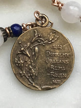 Load image into Gallery viewer, Joan of Arc Rosary: Moonstone, Lapis & Bronze Pocket Rosary