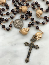 Load image into Gallery viewer, Memento Mori Rosary - Holy Face of Jesus - Garnets and Ox Bone Skulls - Bronze - Wire-wrapped - Pardon Crucifix CeCeAgnes